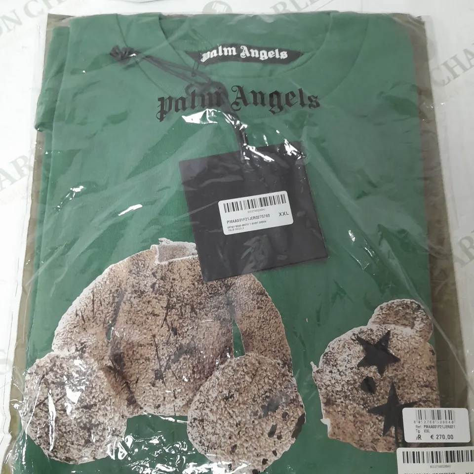 PALM ANGELS SPRAY BEAR MOTIF T-SHIRT IN GREEN - XXL