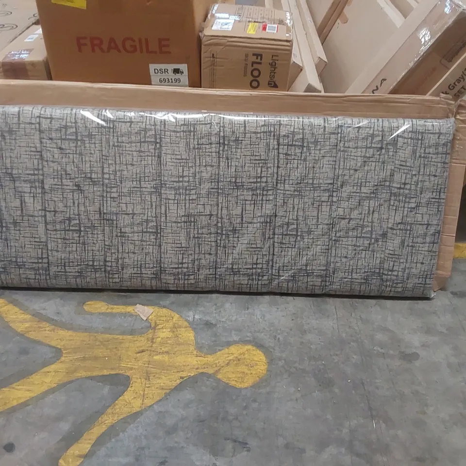 BOXED UPHOLSTERED KING SIZE HEADBOARD ABSTRACT LINEN DESIGNER FABRIC, MADE IN ENGLAND 