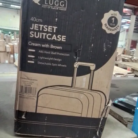 BOXED KEPLIN LUGG 40CM JETSET SUITCASE CREAM AND BROWN COLOUR 