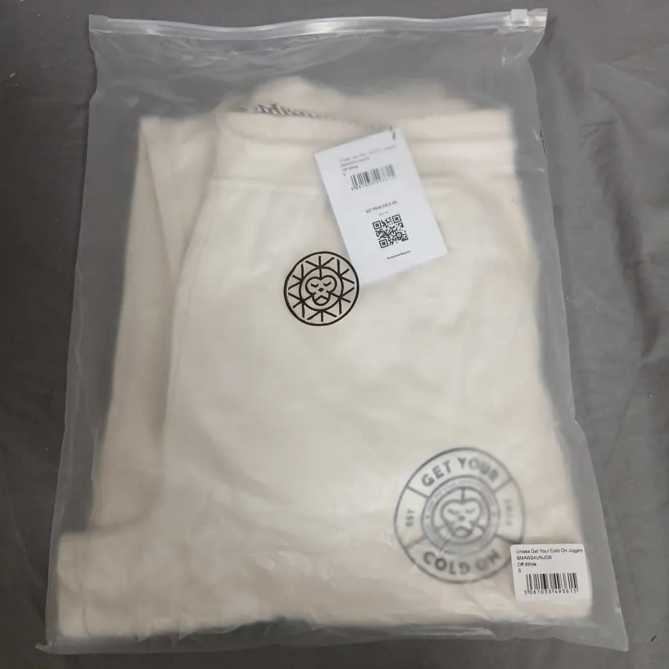 BAGGED BRASS MONKEY UNISEX GET YOUR COLD ON JOGGERS OFF WHITE SIZE S