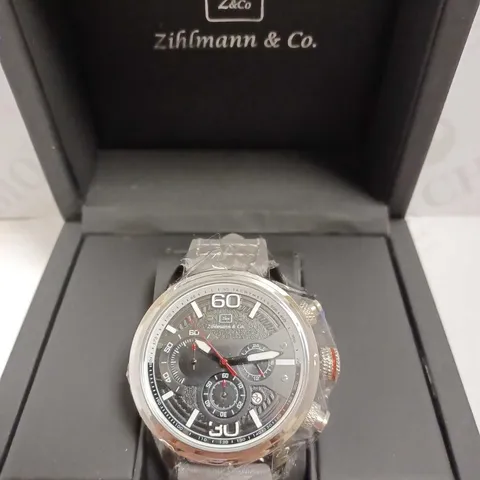 ZIHLMANN & CO TRIPLE DIAL GREY LEATHER STRAP WATCH
