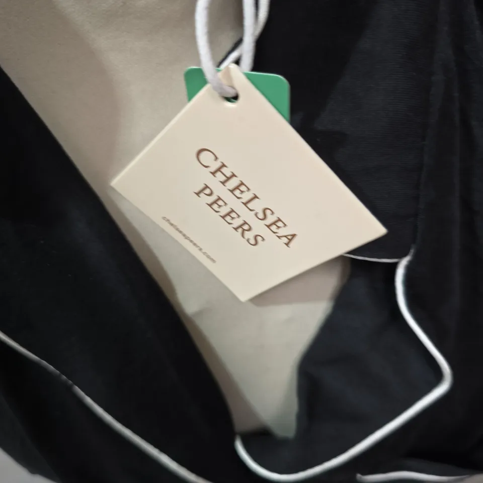 CHELSEA PEERS BLACK SHORT-SLEEVE PAJAMA TOP WITH WHITE PIPING – UK XS/8