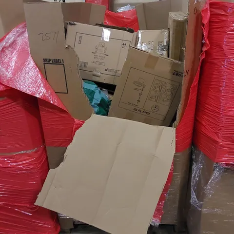 PALLET TO CONTAIN ASSORTED HOUSEHOLD ITEMS AND CONSUMER PRODUCTS. INCLUDING TOILET SEAT, BATH SEAT, VANITY MIRROR, BOXED FURNITURE ETC