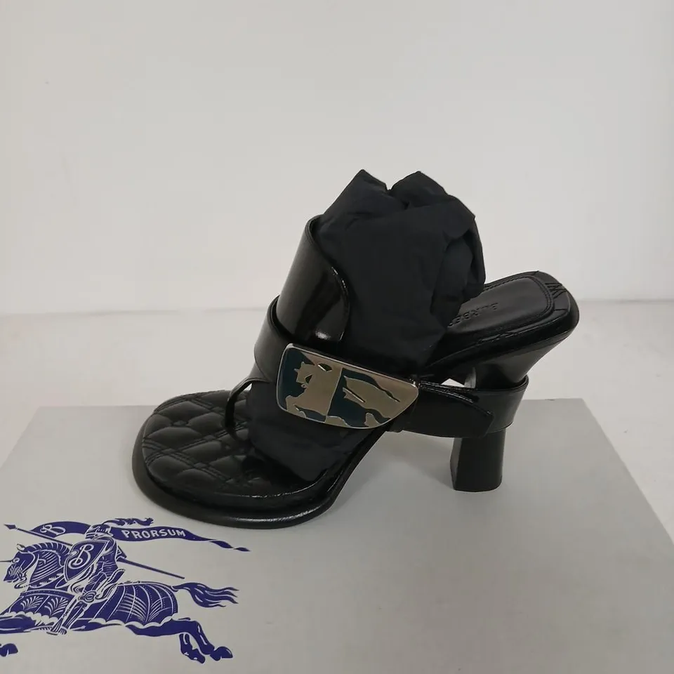 BURBERRY BLACK QUILTED LEATHER HEELED SANDALS, UK4 (EU37)