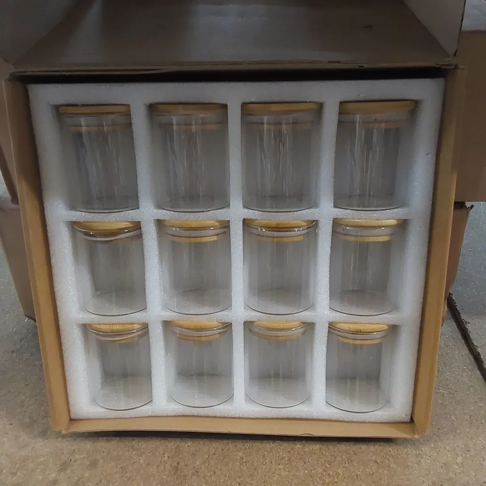 BOXED SET OF 12 GLASS STORAGE JARS 