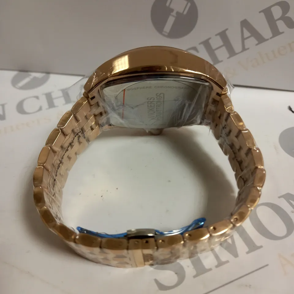 BOXED VICKERS ARMSTRONGS ATMOSPHERE ROSE GOLD STRAP BLUE DIAL WATCH 