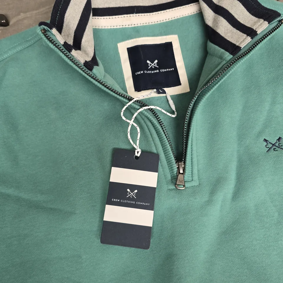 CREW CLOTHING COMPANY 1/2 ZIP SOLID IN DEEPSEA GREEN - LARGE