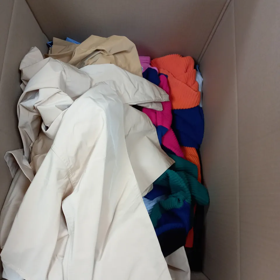 BOX OF ASSORTED CLOTING ITEMS TO INCLUDE JUMPERS 