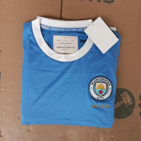 PUMA MANCHESTER CITY 125TH ANNIVERSARY T-SHIRT IN BLUE SIZE MEDIUM