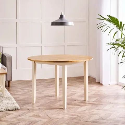 BOXED ALISSAH SOLID WOOD FARMHOUSE ROUND DINING TABLE - TRADITIONAL RUSTIC KITCHEN STYLE