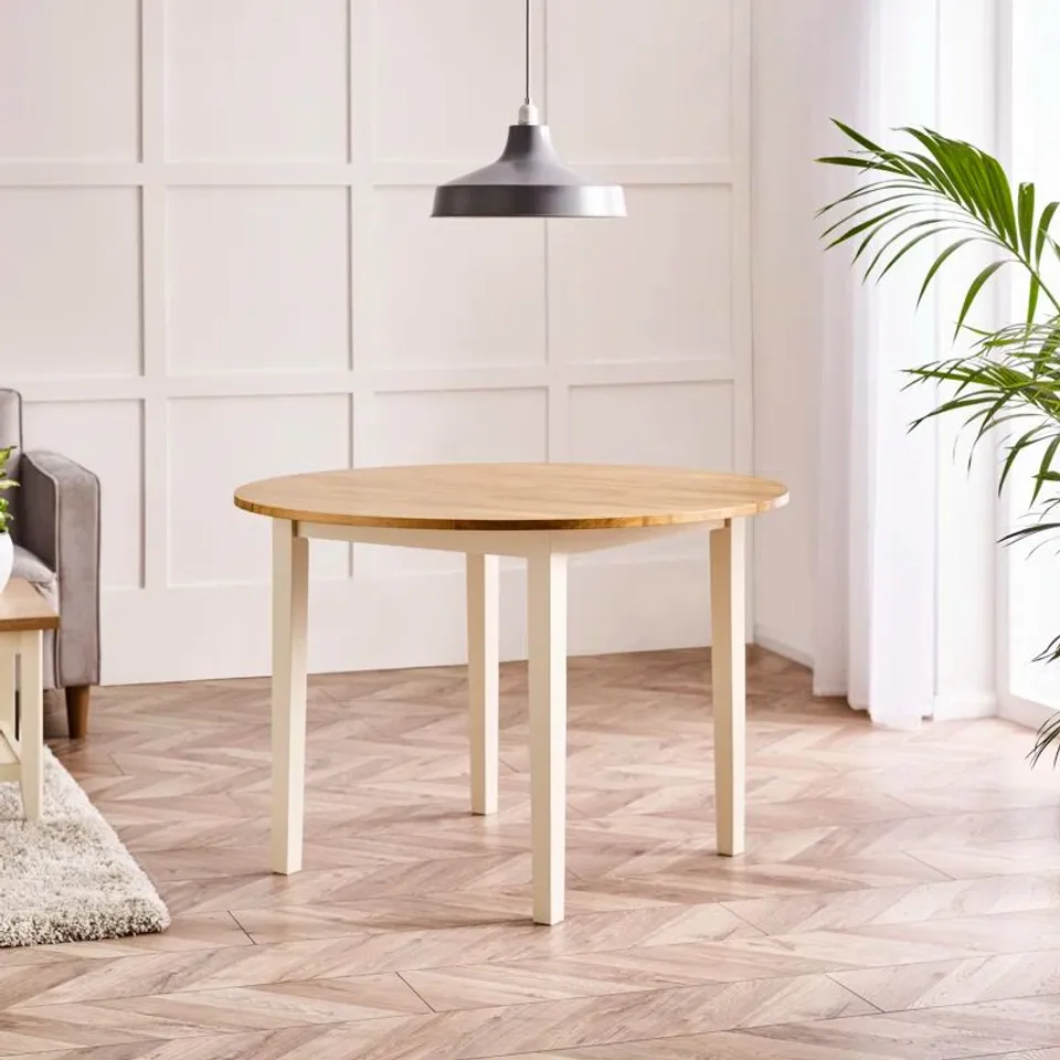 BOXED ALISSAH SOLID WOOD FARMHOUSE ROUND DINING TABLE - TRADITIONAL RUSTIC KITCHEN STYLE