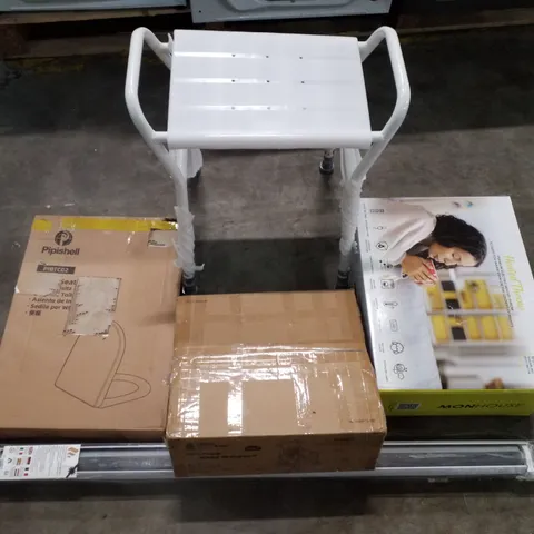 PALLET CONTAINING ASSORTED PRODUCTS INCLUDING HEATED THROW, TOILET SEAT, SHOWER STOOL, BABY WALKER, DAY & NIGHT ROLLER BLIND 