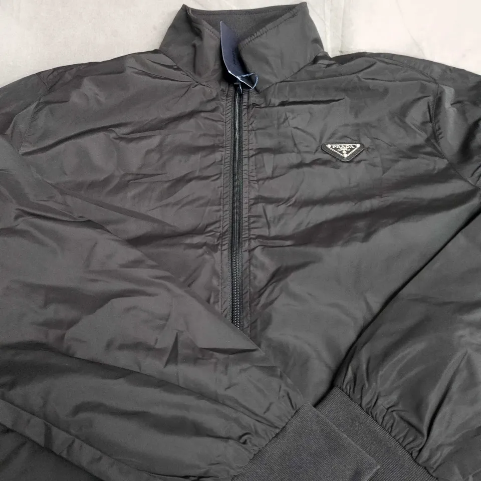 PRADA BLACK NYLON ZIP-UP JACKET - SIZE XL