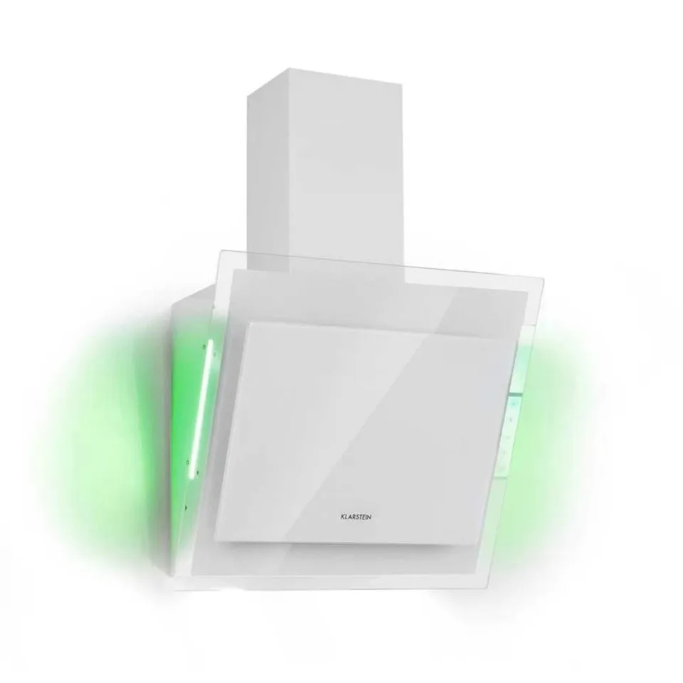 KLARSTEIN COOKER HOOD 60CM LED ANGLED KITCHEN EXTRACTOR FAN CHIMNEY HOOD GLASS TOUCH WHITE BOXED