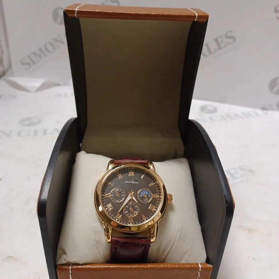 L.A BANUS WATCH-BLACK FACE - ROSE GOLD DIAL-LEATHER STRAP