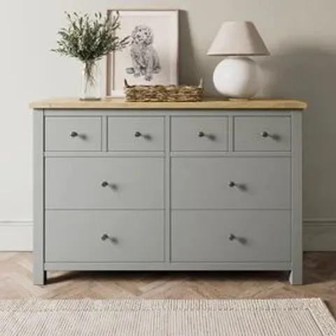 BOXED OLNEY WIDE 8 DRAWER CHEST - GREY (2 BOXES)