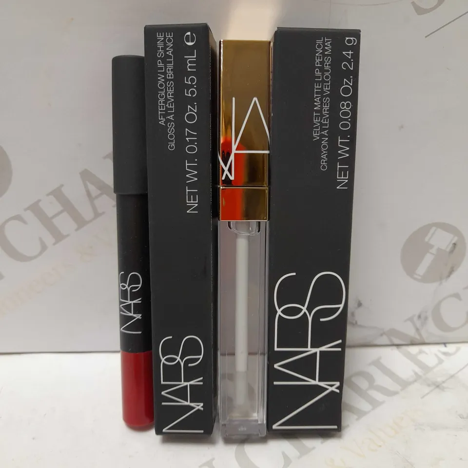 LOT OF 2 NARS PRODUCTS TO INCLUDE AFTERGLOW LIPSHINE - TRIPLE X & VELVET MATTE LIP PENCIL - 2477 MYSTERIOUS RED