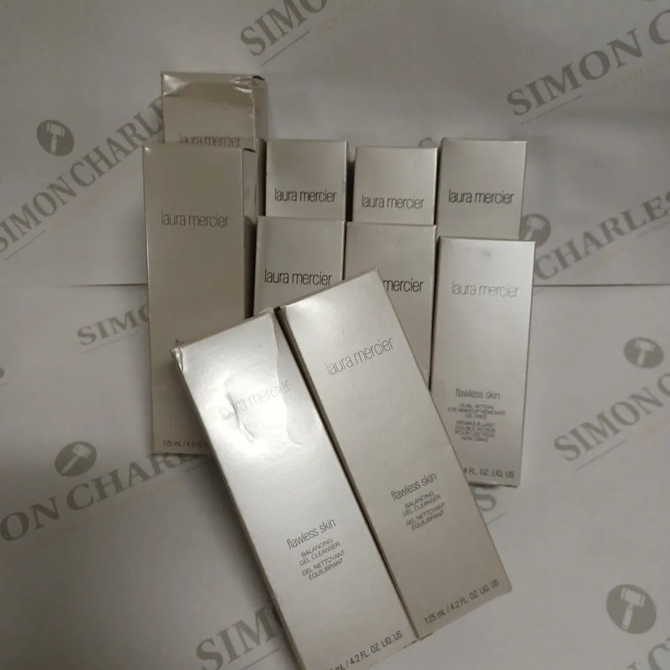 LOT OF 10 ASSORTED LAURA MERCIER FLAWLESS SKIN PRODUCTS TO INCLUDE GEL CLEANSER, EYE-MAKEUP REMOVER, AND MOISTURISING GLOW MASK 