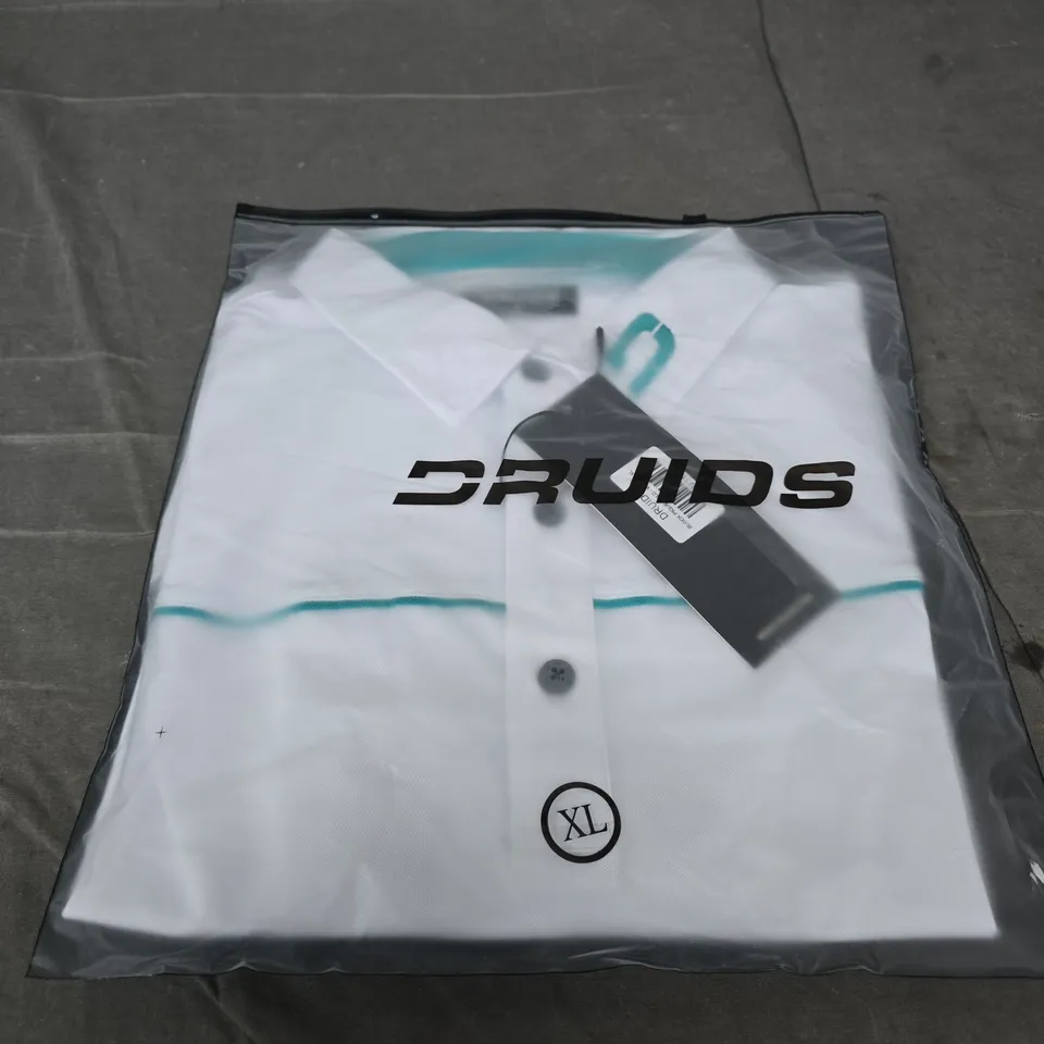 DRUIDS BLOCK PIQUE POLO SHIRT – WHITE – UK XL