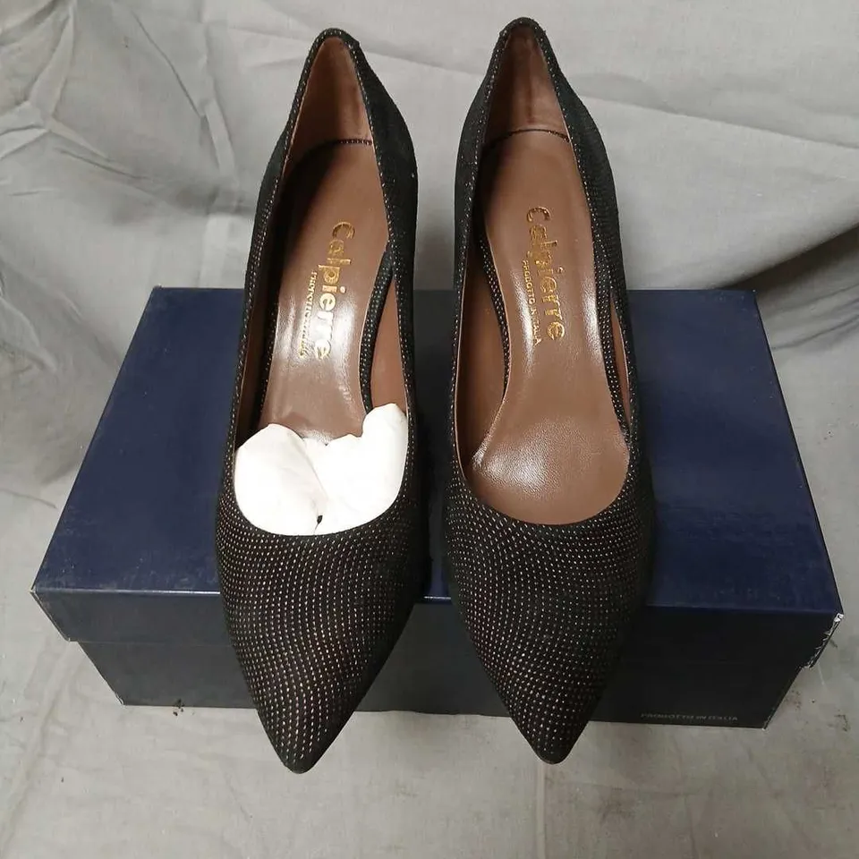 CALPIERRE ZAPATOS DESIGNER SHOES – WOMEN'S BLACK GLITTER POINTED-TOE HIGH HEELS, EU 40 (UK 7)