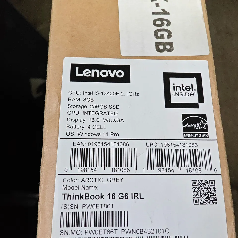 BOXED LENOVO THINKBOOK 16 G6 IRL INTEL I5-13420H 256GB IN ARTIC GREY