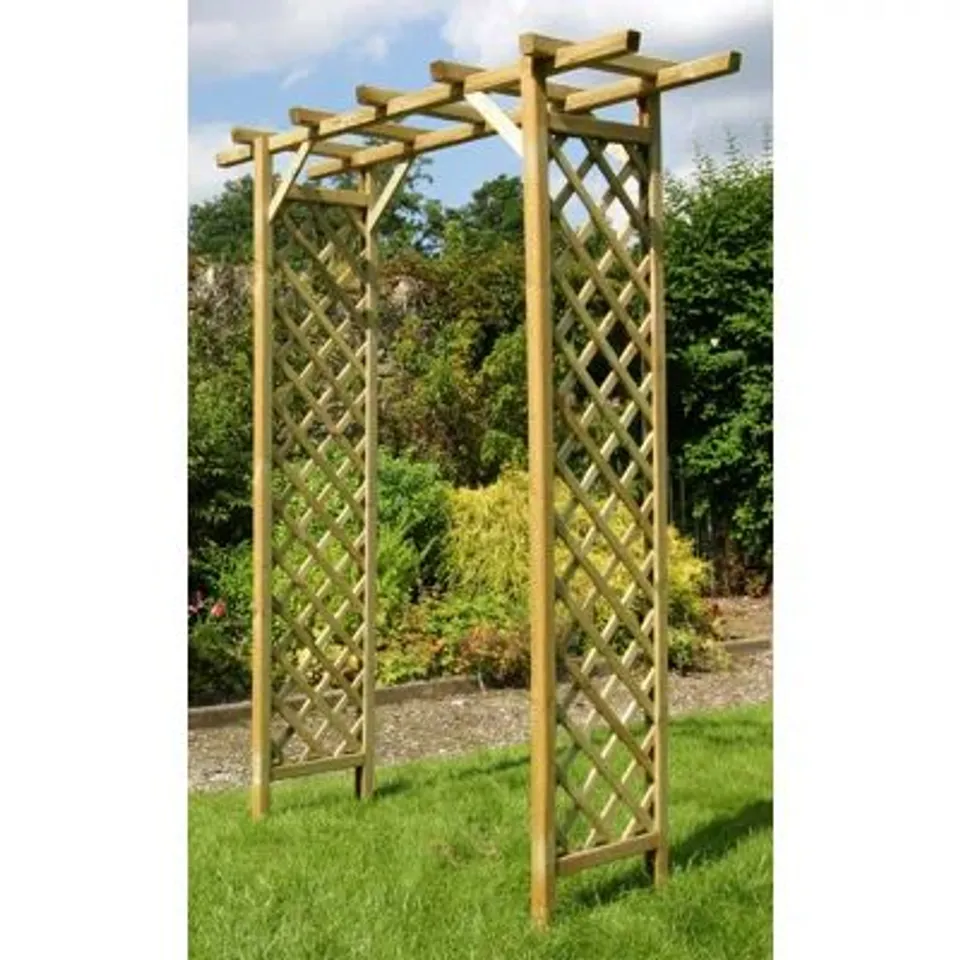 BOXED FAIRHAVEN 160CM W × 55CM D SOLID WOOD ARBOUR -NATURAL-