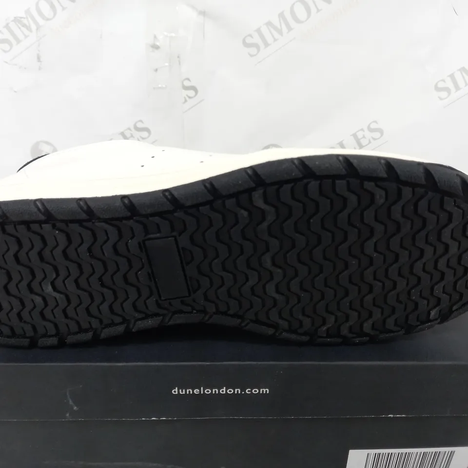 BOXED PAIR OF DUNE TRAINERS IN WHITE/BLACK UK SIZE 6