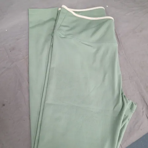 LADIES LEISURE WRAP WAIST LEGGINGS - SIZE LARGE - GREEN WITH CREAM TRIM