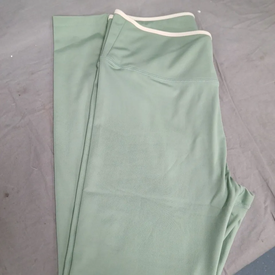 LADIES LEISURE WRAP WAIST LEGGINGS - SIZE LARGE - GREEN WITH CREAM TRIM
