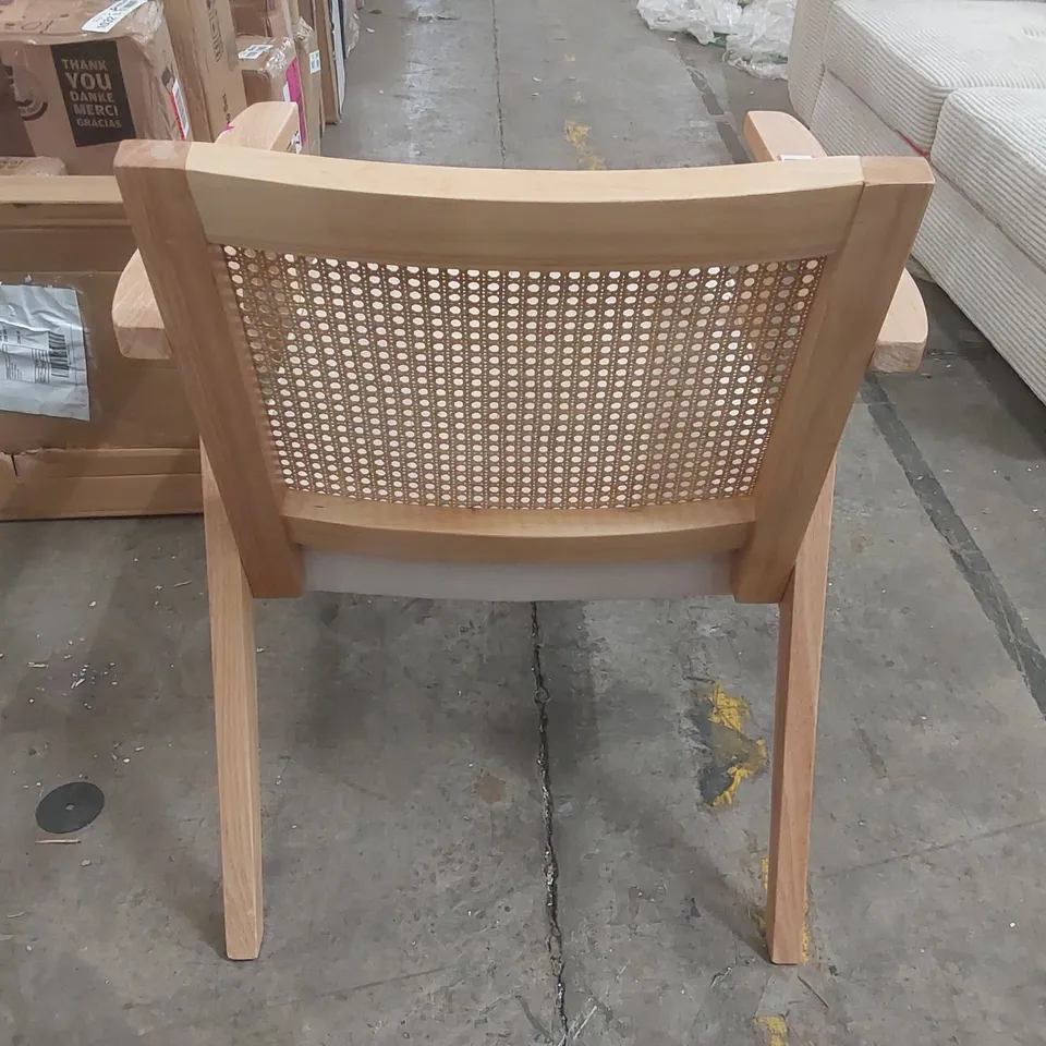 DESIGNER WOODEN CHAIR WITH RATTAN BACK 
