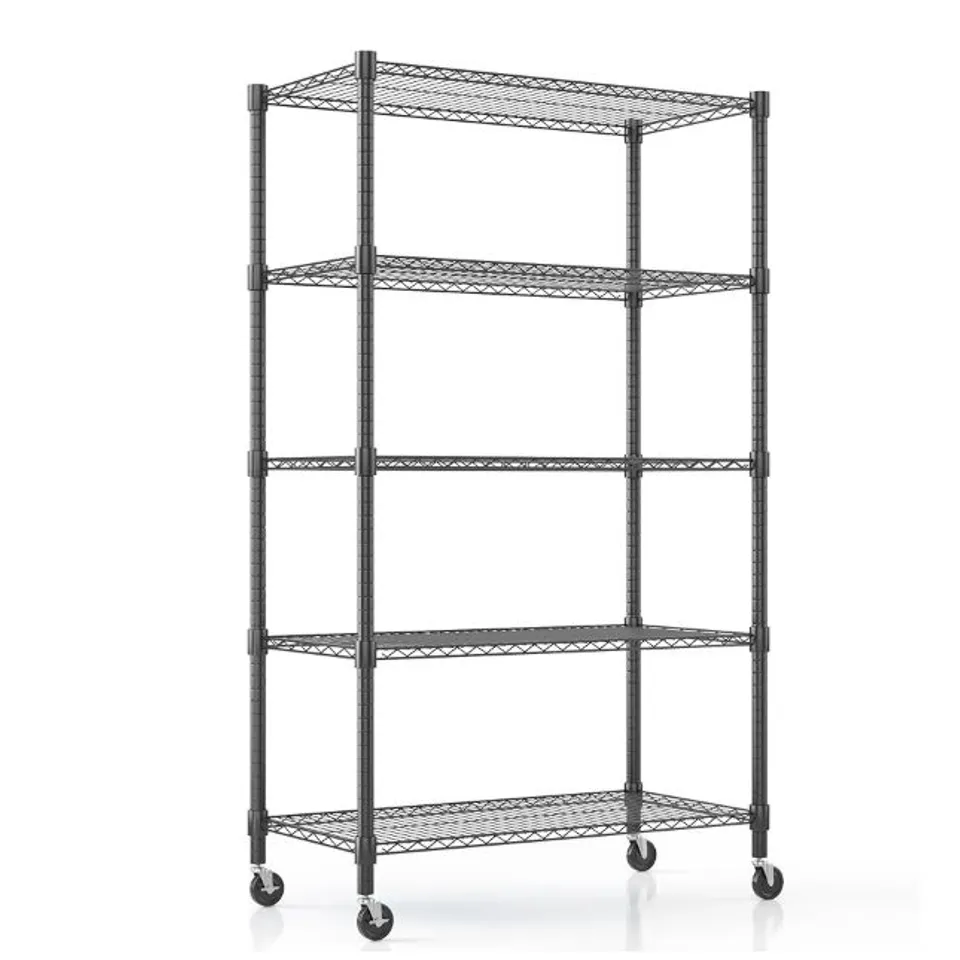 BOXED HIMIMI 5-TIER HEAVY-DUTY WIRE SHELVING UNITS WITH WHEELS, 90W X 45D X 208H CM
