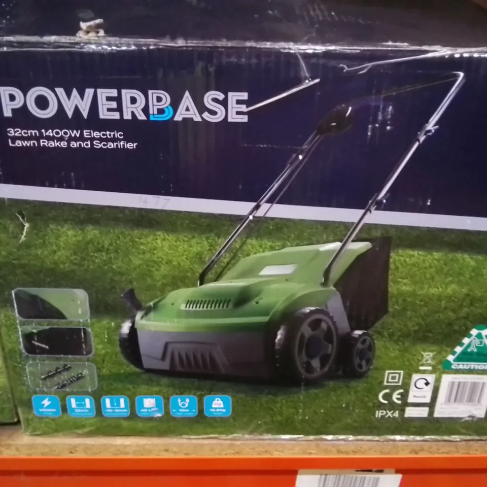 BOXED POWERBASE 32CM 1400W ELECTRIC LAWN RAKE & SCARIFIER 