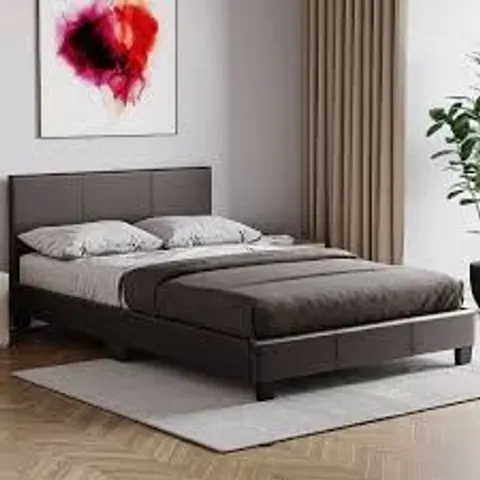 BOXED LISBON SMALL DOUBLE FAUX LEATHER BED - GREY (1 BOX)
