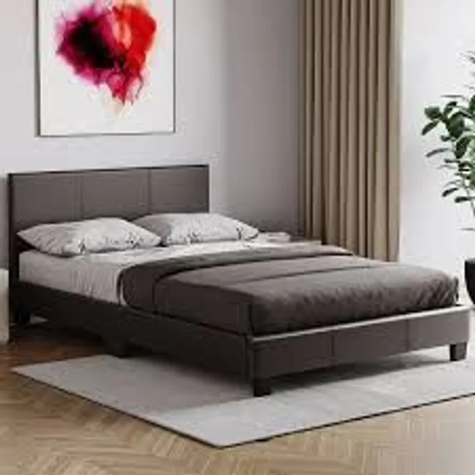 BOXED LISBON SMALL DOUBLE FAUX LEATHER BED - GREY (1 BOX)