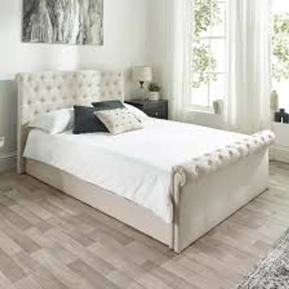 BOXED ASPIRE FURNITURE CHESSINGTON OTTOMAN SLEIGH BED NATURAL - KING (2 BOXES)