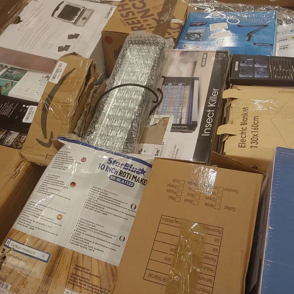 PALLET CONTAINING A VERY LARGE QUANTITY OF ASSORTED ITEMS INCLUDING: ELECTRIC BLANKET, WAFFLE MAKER, INSECT KILLER, LED DESKTOP MAGNIFIER ECT