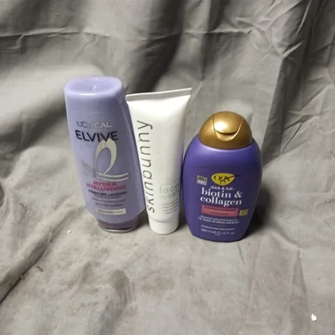 APPROXIMATELY 20 ASSORTED HEALTH AND BEAUTY ITEMS INCLUDING OGX BIOTIN AND COLLAGEN CONDITIONER/SKIN BUNNY FACE WASH/LOREAL ELVIVE CONDITIONER
