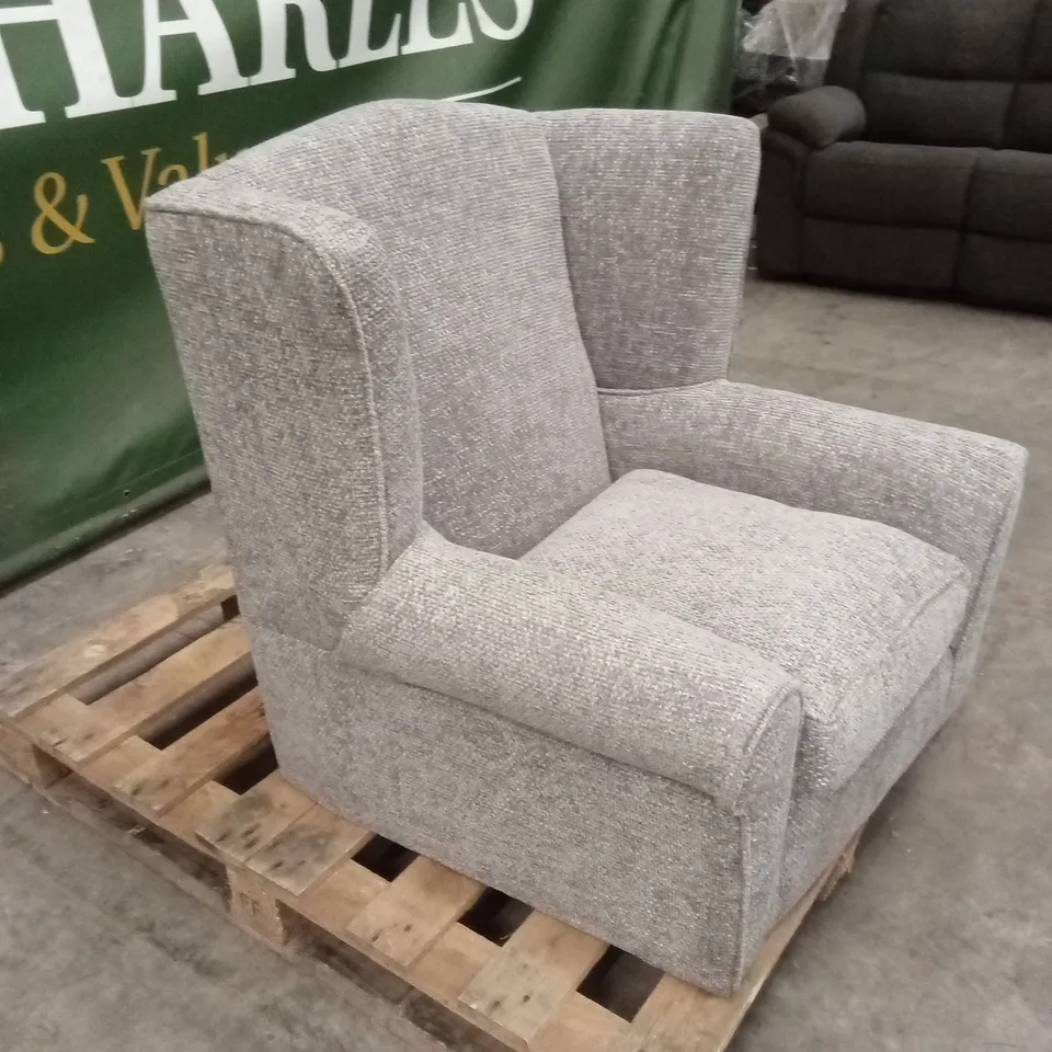 DENTON CHUNKY WEAVE FABRIC WING CHAIR - GREY RRP £379