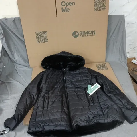 LA MAREY UK SIZE L BLACK QUILTED DOWN JACKET WITH FUR TRIM