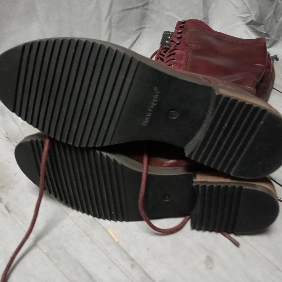 HUSH PUPPIES BURGUNDY LEATHER KNEE-HIGH BOOTS - LACE-UP WITH SIDE ZIP (WOMEN'S) PAIR - UK 6