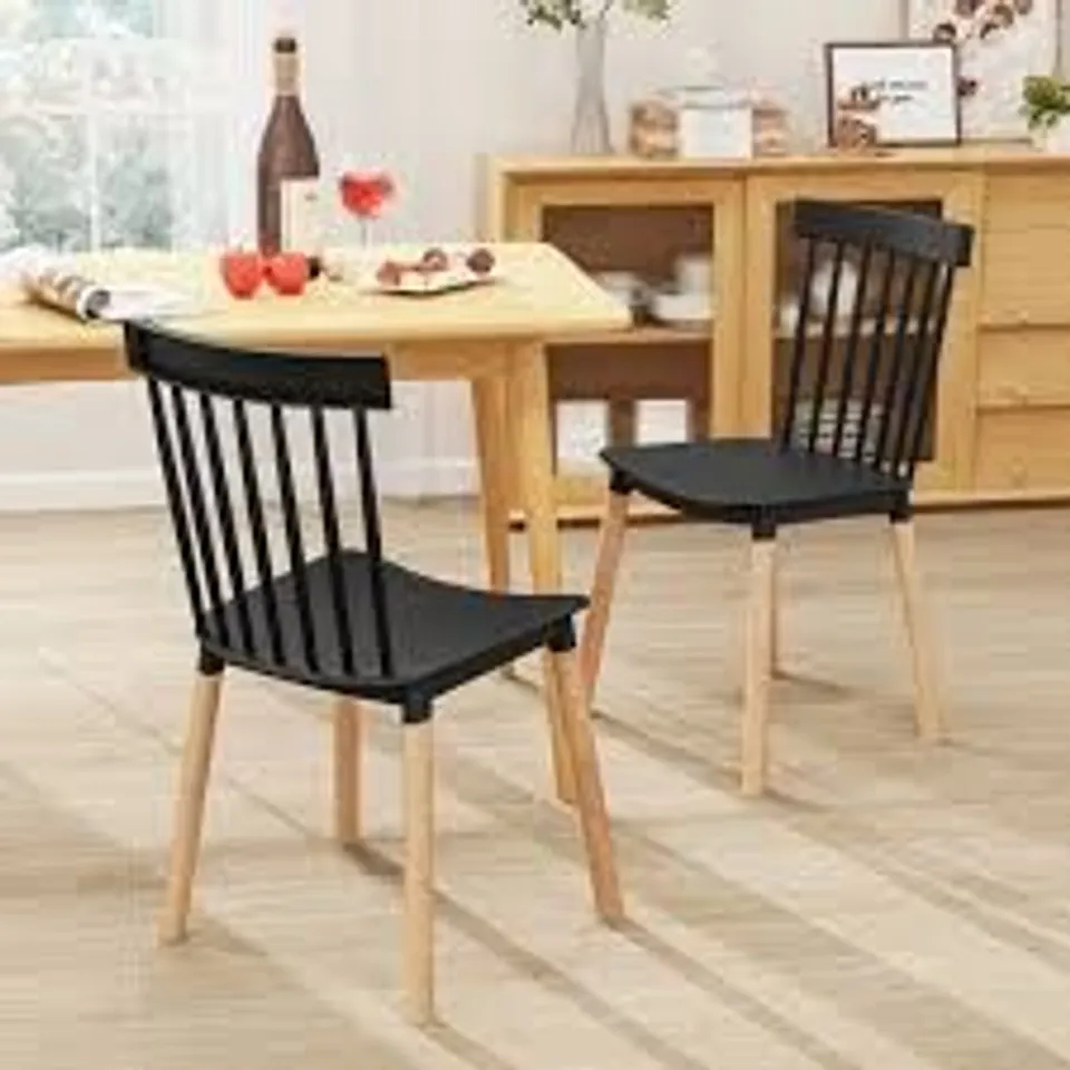 BOXED COSTWAY SET OF 4 WINDSOR DINING CHAIRS WITH SPINDLE BACKS AND CURVED SEATS - BLACK