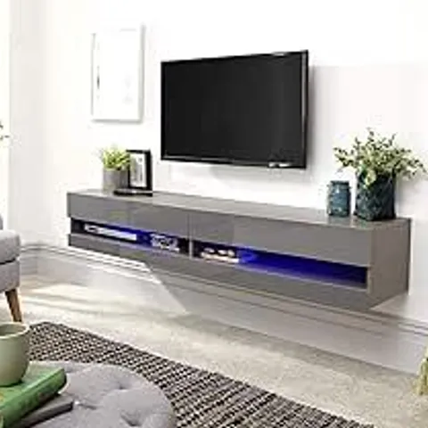 BOXED GALICIA 180CM WALL TV UNIT WITH LED - GREY (1 BOX)