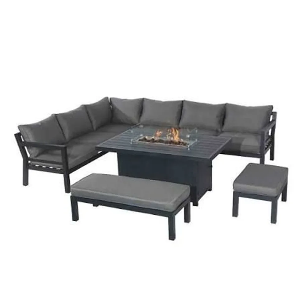 BOXED FURNITURE ONE 8 SEATER GARDEN CORNER SOFA SET WITH FIRE PIT (3 BOXES)