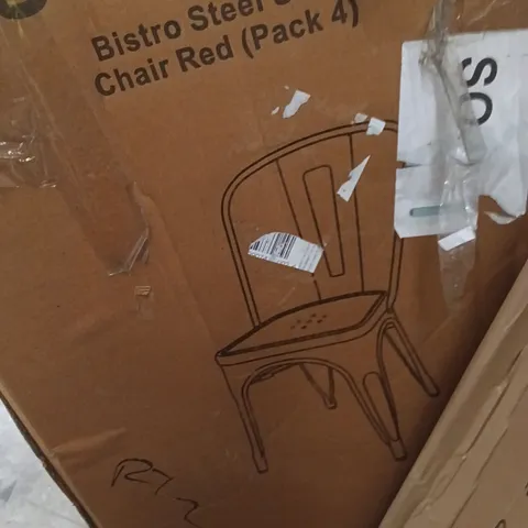 BOXED BOLERO BISTRO STEEL SIDE CHAIR RED SET OF 4