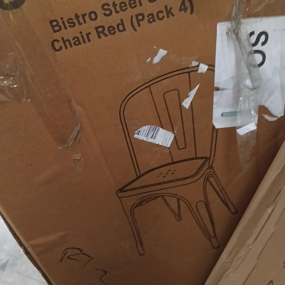 BOXED BOLERO BISTRO STEEL SIDE CHAIR RED SET OF 4
