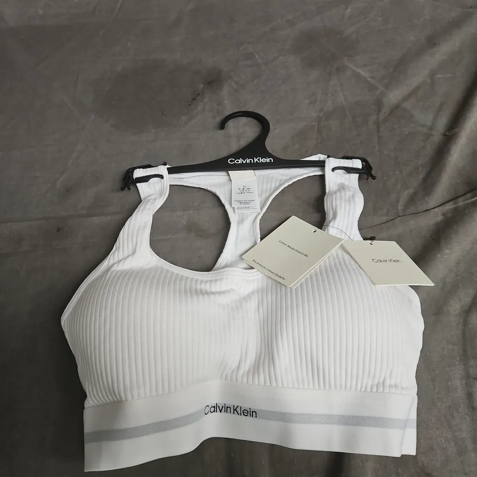 CALVIN KLEIN WHITE RIBBED BRALETTE TOP – SIZE M