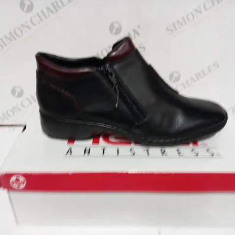 boxed rieker ANTISTRESS black leather low boot - size 6