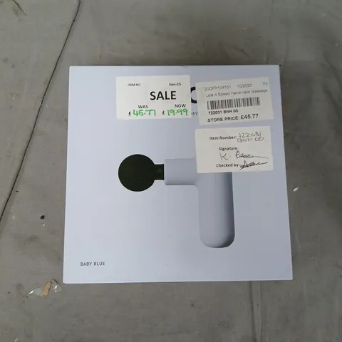 Lola 4-Speed Hand-Held Massage Gun - Baby Blue Boxed