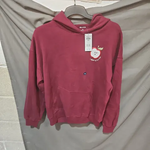 HOLLISTER HOODIE UK XS – MAROON WITH APPLE GRAPHIC