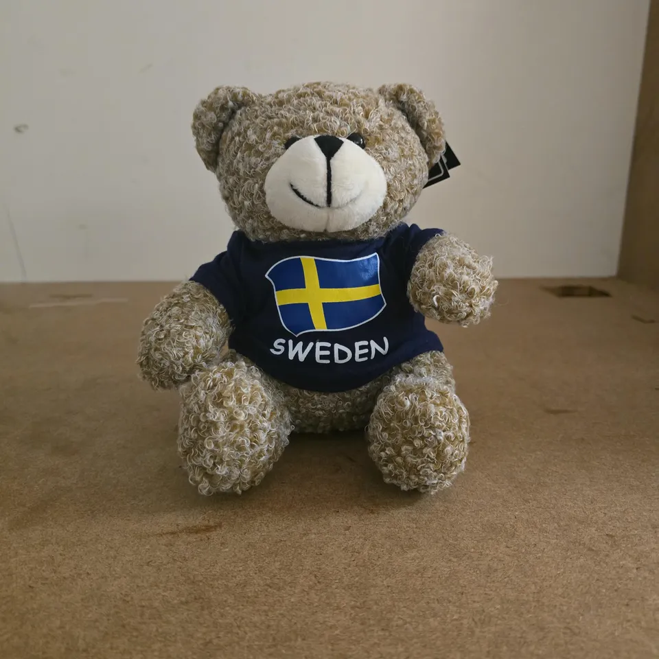 TEDDY BEAR PLUSH WITH SWEDEN FLAG SHIRT - GIFT FROM SWEDEN